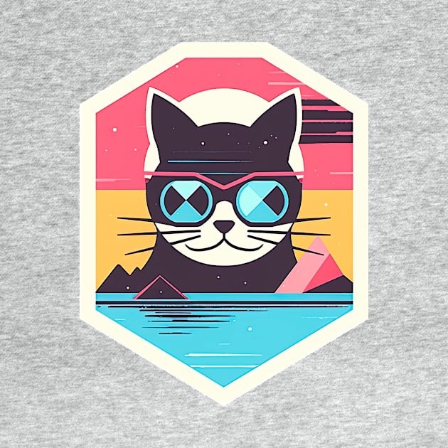 Cool cat with sunglasses on retro style by HeyDesignCo